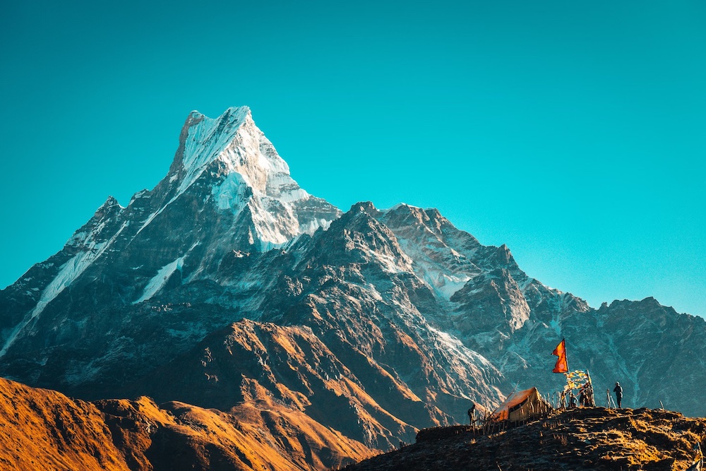 Machapuchare snowcapped peak in the Himalaya mountains, Nepal